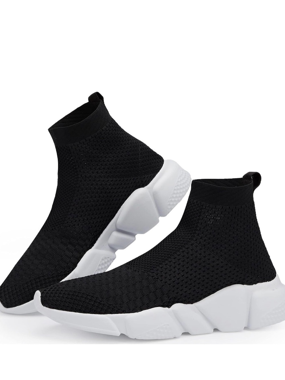 Black Knit Sock Sneakers with White Sole